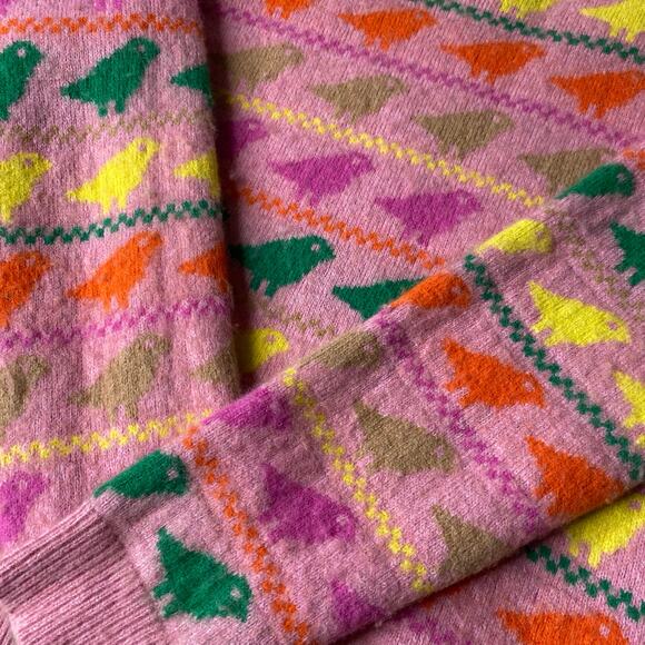 Boden Pink Fair Isle Style Pink Bird Sweater Size Small Wool Blend - Picture 5 of 7